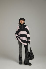 V-Neck Color Stripe Knit Sweater