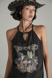 Cotton Halter Neck Sleeveless Noe Mushrooms Top