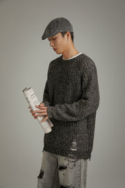 Loose Fit Raglan Knit Distressed Sweater