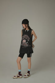 Vintage Oversized Chuu Printed Car Sleeveless T-Shirt