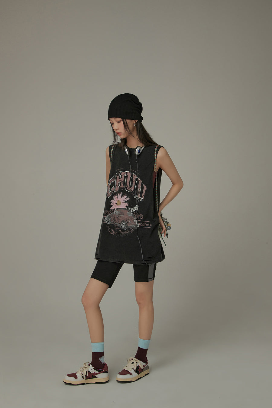 CHUU Vintage Oversized Chuu Printed Car Sleeveless T-Shirt