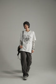 Vintage Heart Print Loose Fit T-Shirt