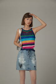 Rainbow Knit Side Slit Sleeveless Top