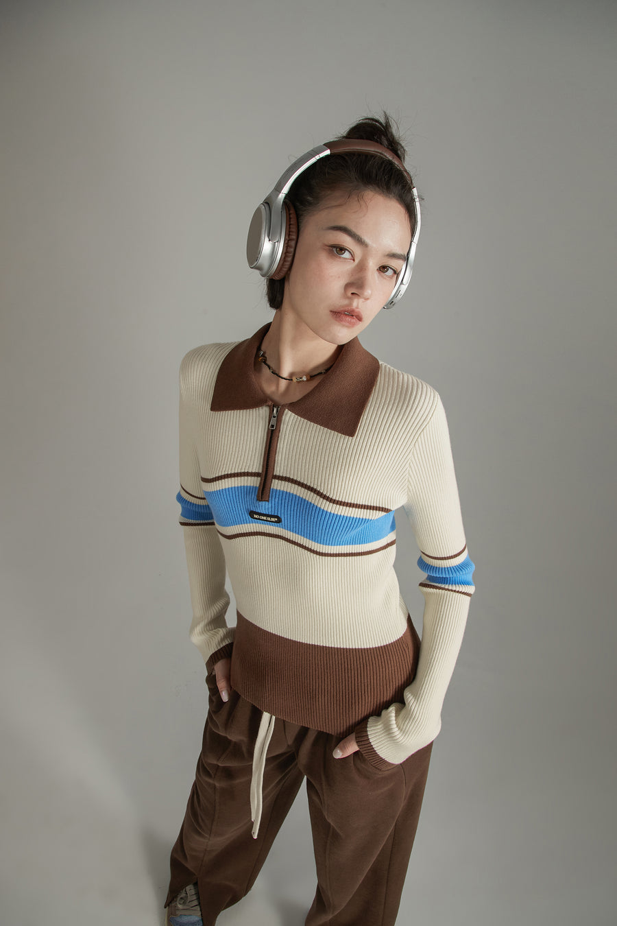 CHUU Half Zip-Up Color Collar Knit Sweater