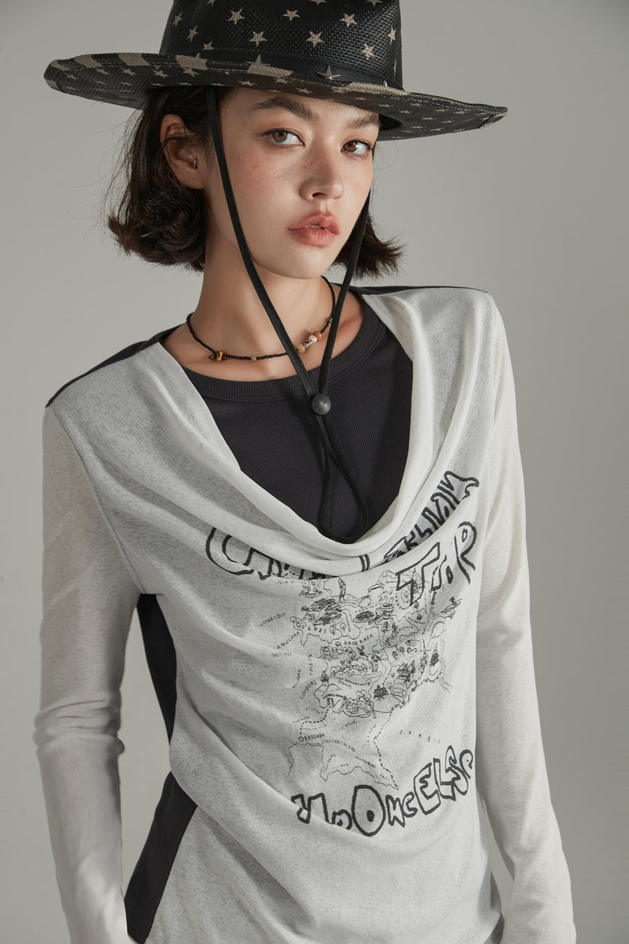 CHUU Draped Layered Map Top