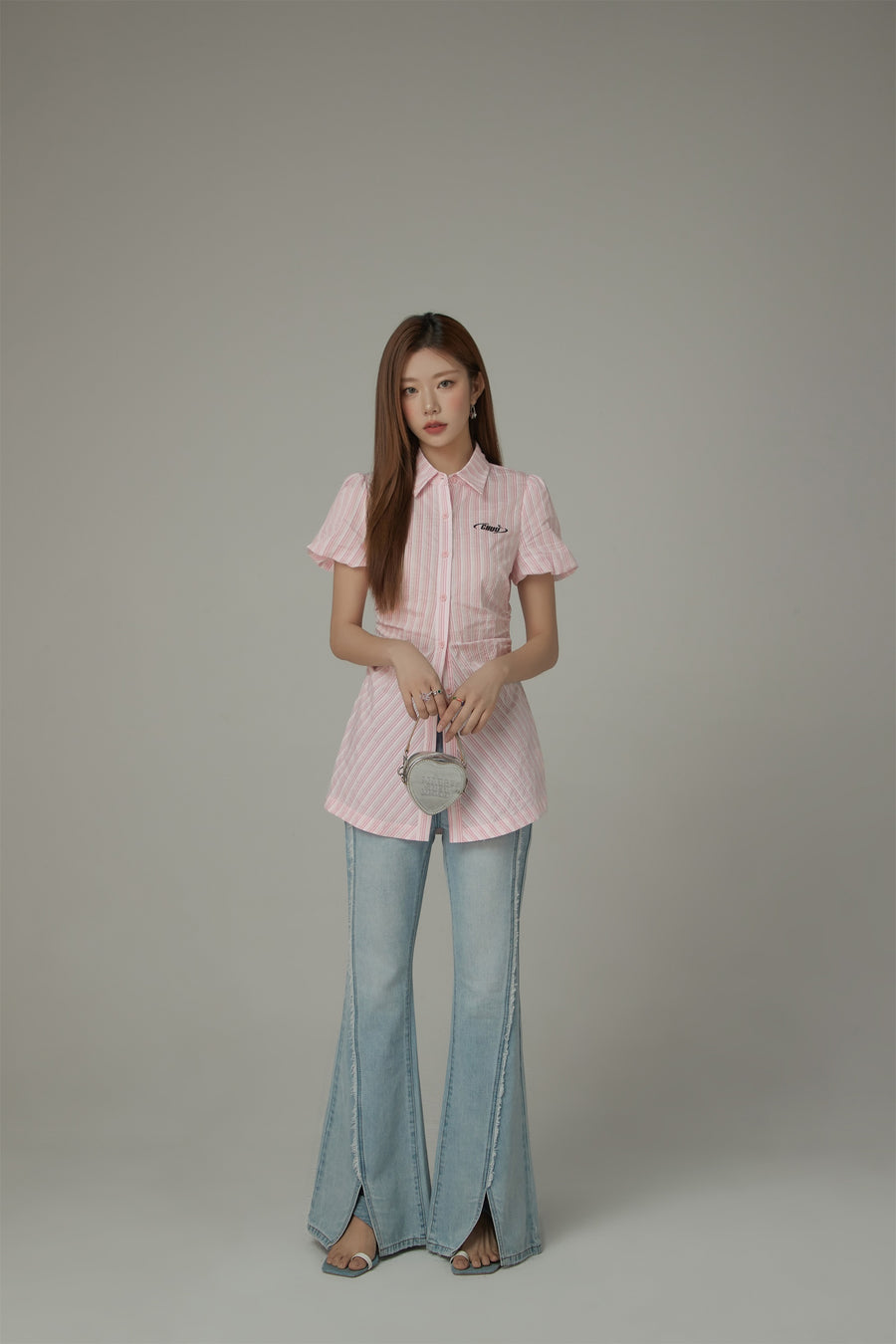 CHUU Puffy Short Sleeve Stripe Shirt