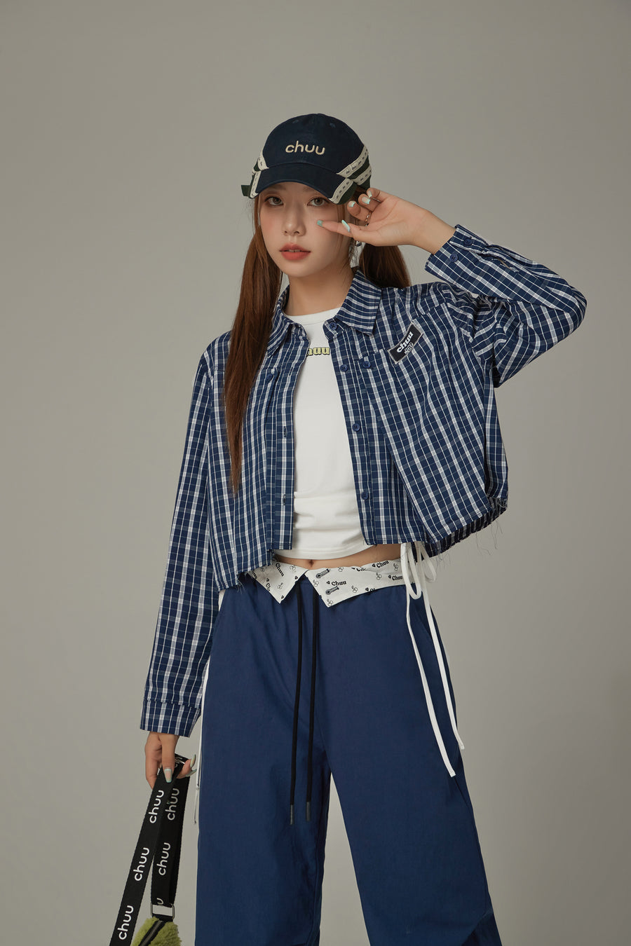 CHUU Checked Loose Fit Raw Hem Shirt