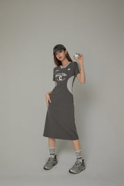 Color Matching Sporty Long Dress