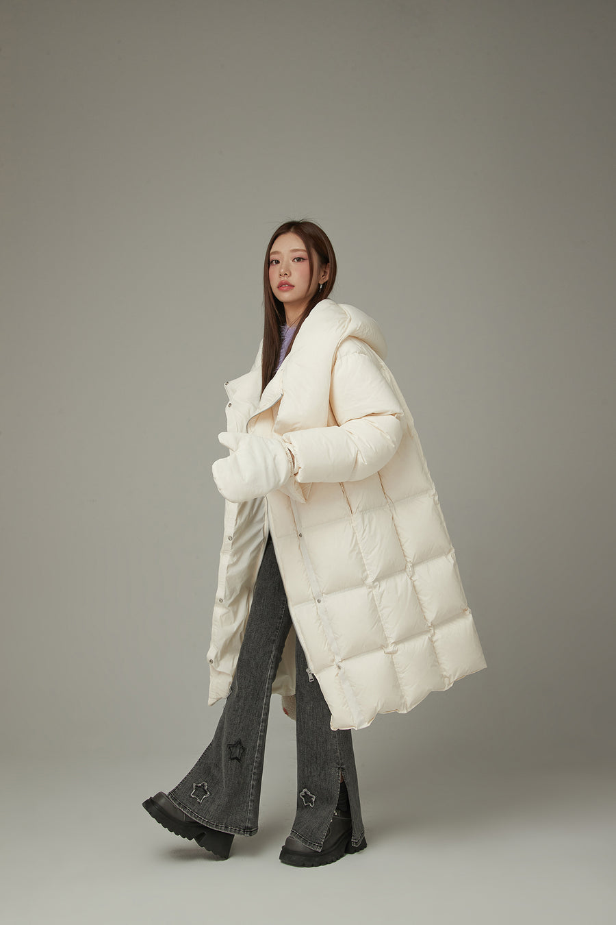 CHUU Hooded Glove Muffler Padded Coat