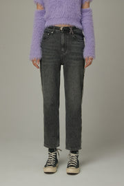 Frayed Line Straight Denim Jeans