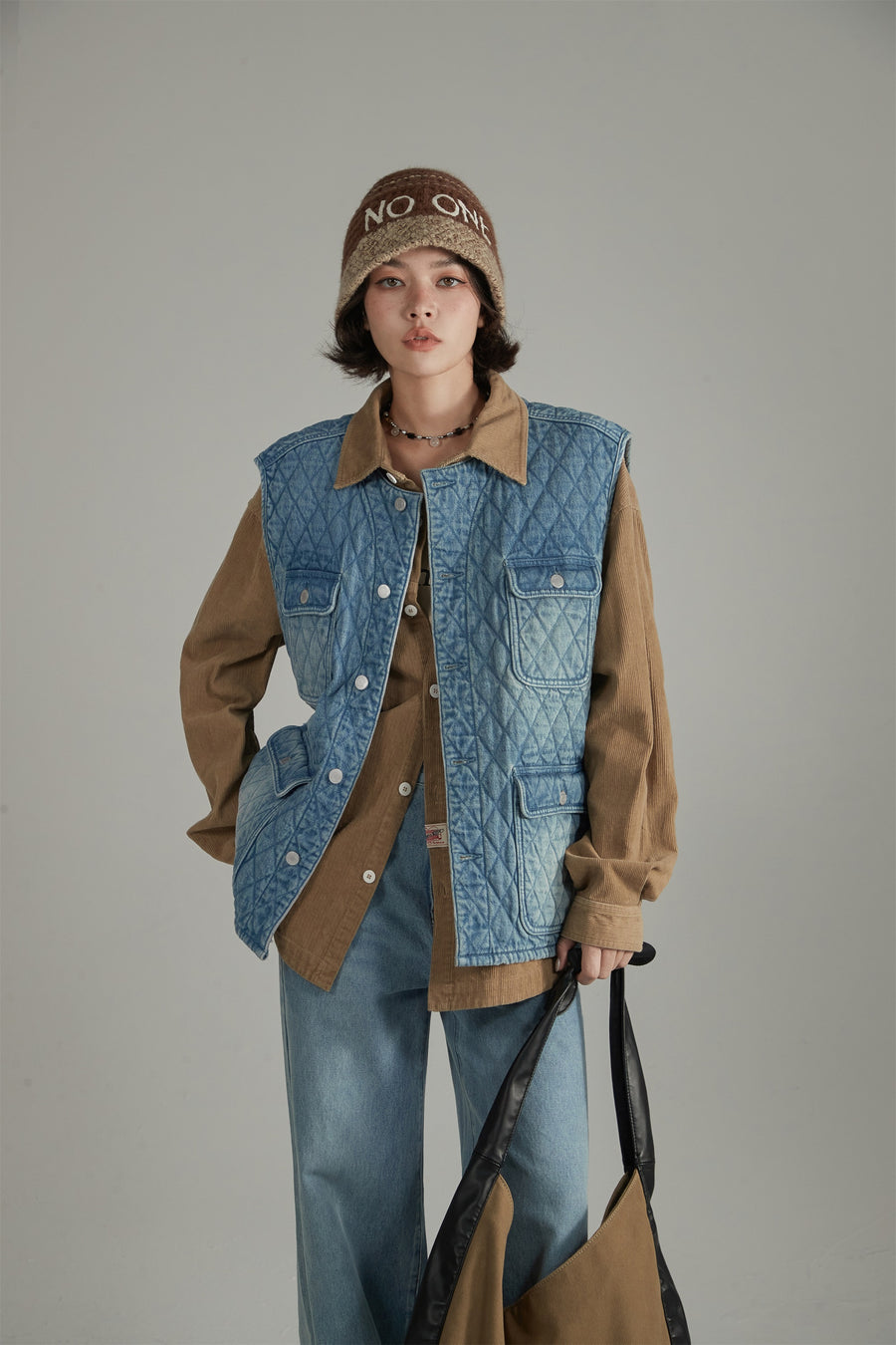 CHUU Pocket Quilted Denim Vest