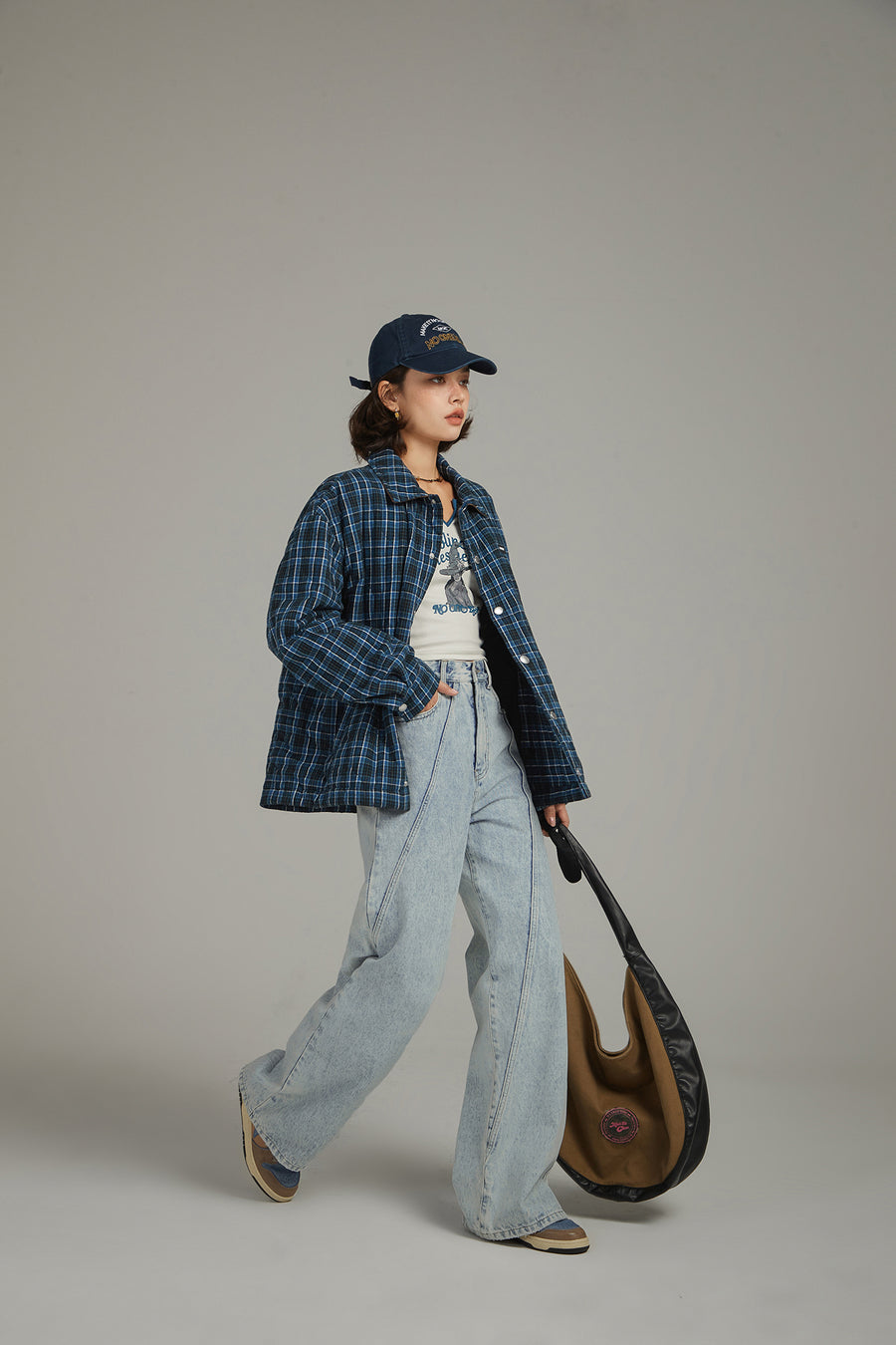 CHUU Lined Stitch Wide Denim Pants