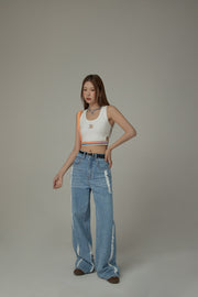 Rainbow Line Banding Open Back Sleeveless Crop Top