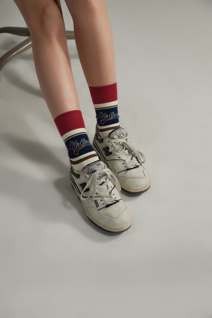 CHUU Vintage Basebeall Themed Colorblocked High Socks