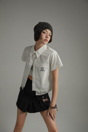 Cotton Embroidered Boxy Short Sleeve Crop Shirt