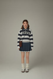 Polo Neck Striped Knit Top