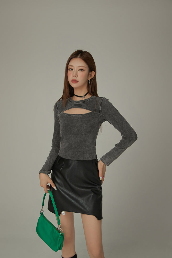 Center Cutout Long Sleeve Slim T-Shirt