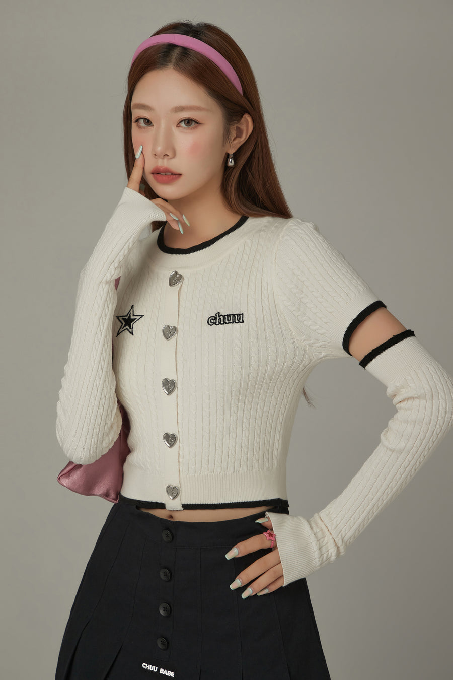 CHUU Heart Button Cutout Knit Top