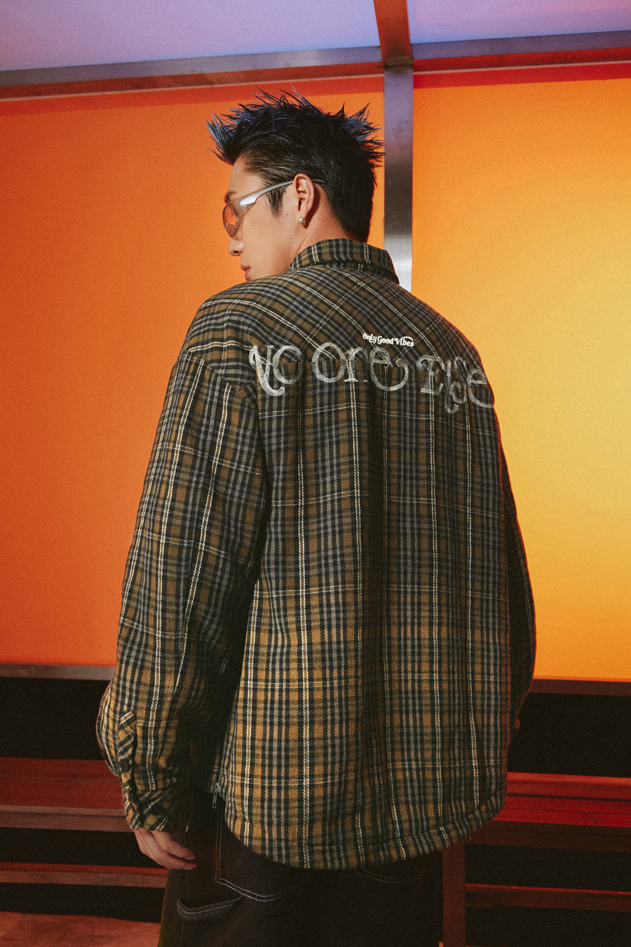 CHUU Logo Check Boxy Shacket