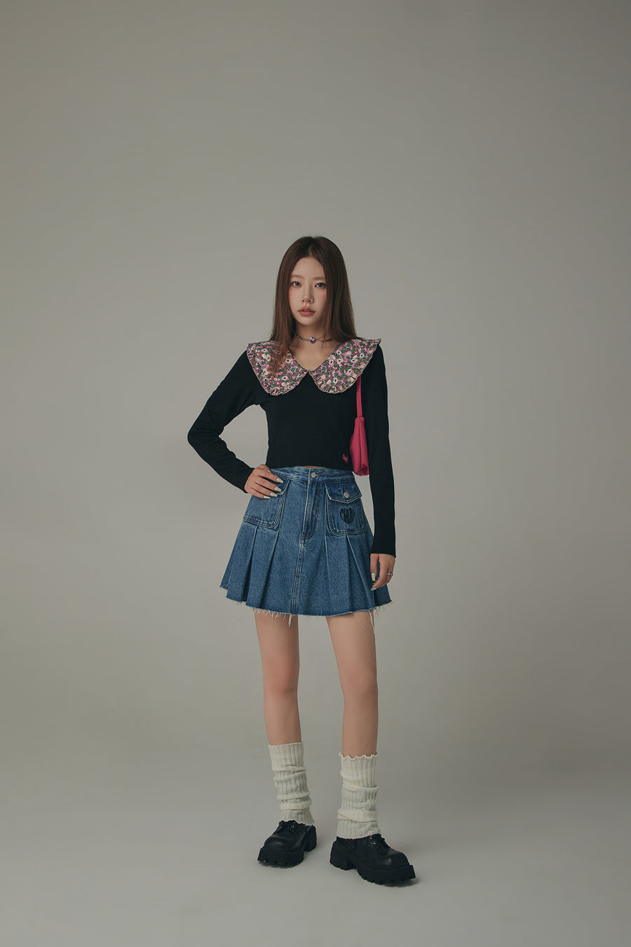 CHUU Flower Floral Collar Long Sleeved T-Shirt