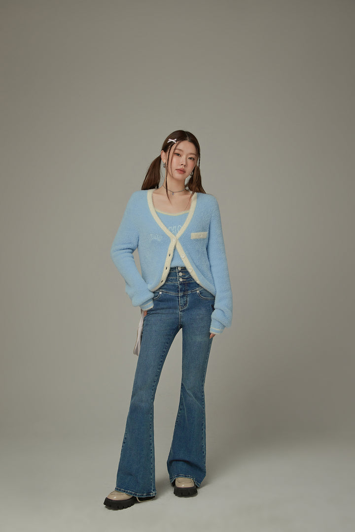 Heart Embroidered Bootcut Denim Jeans