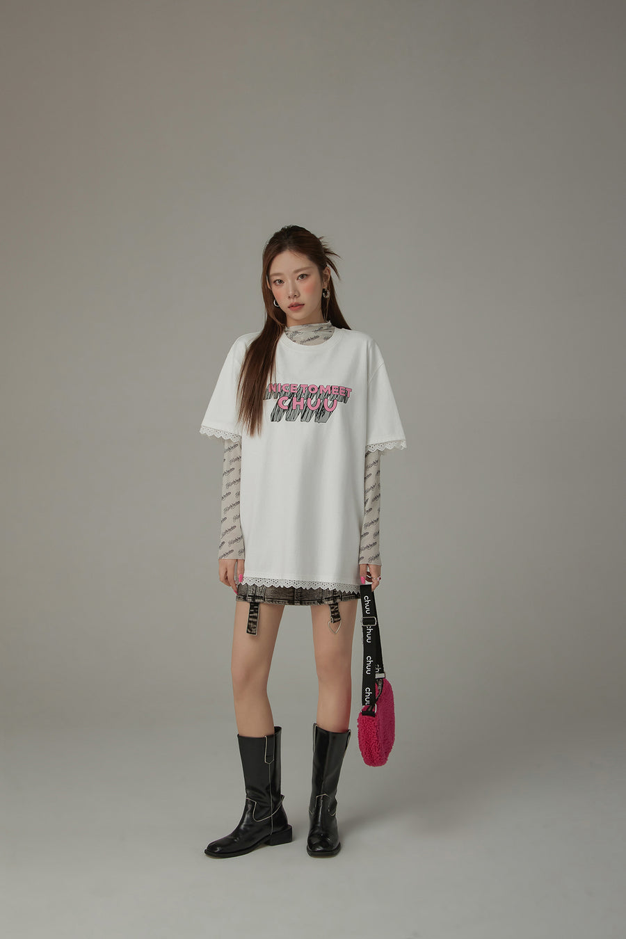 CHUU Logo Lace Loose Fit T-Shirt