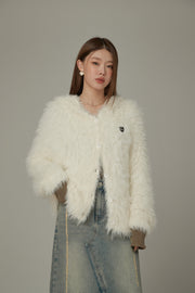 Embroidered Fuzzy Hooded Cardigan