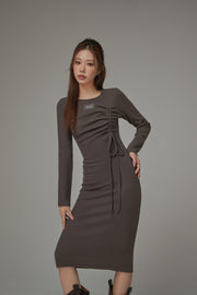 Shirring String Knit Long Dress