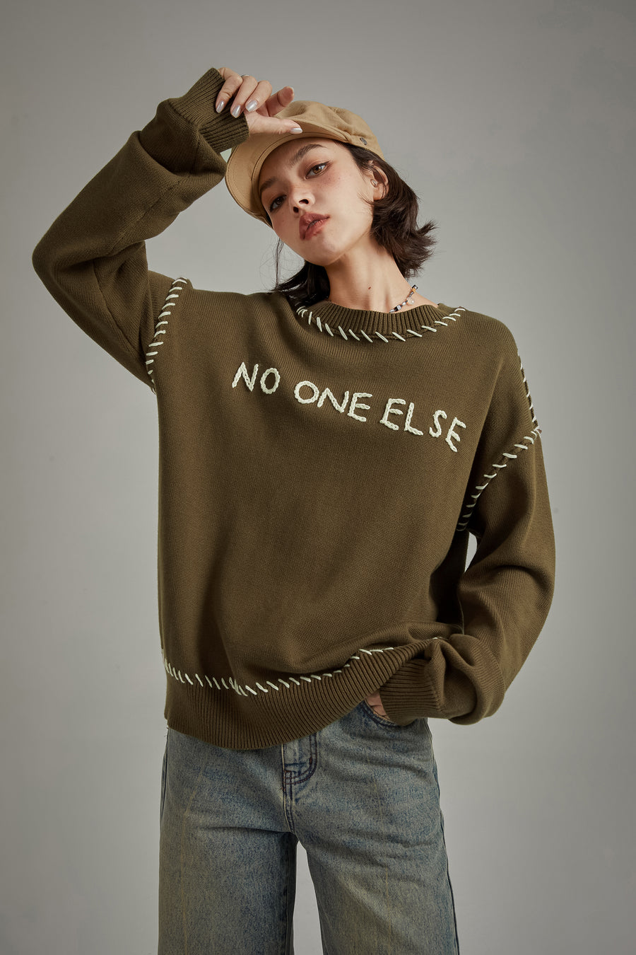 CHUU Logo Boxy Stitch Knit Sweater