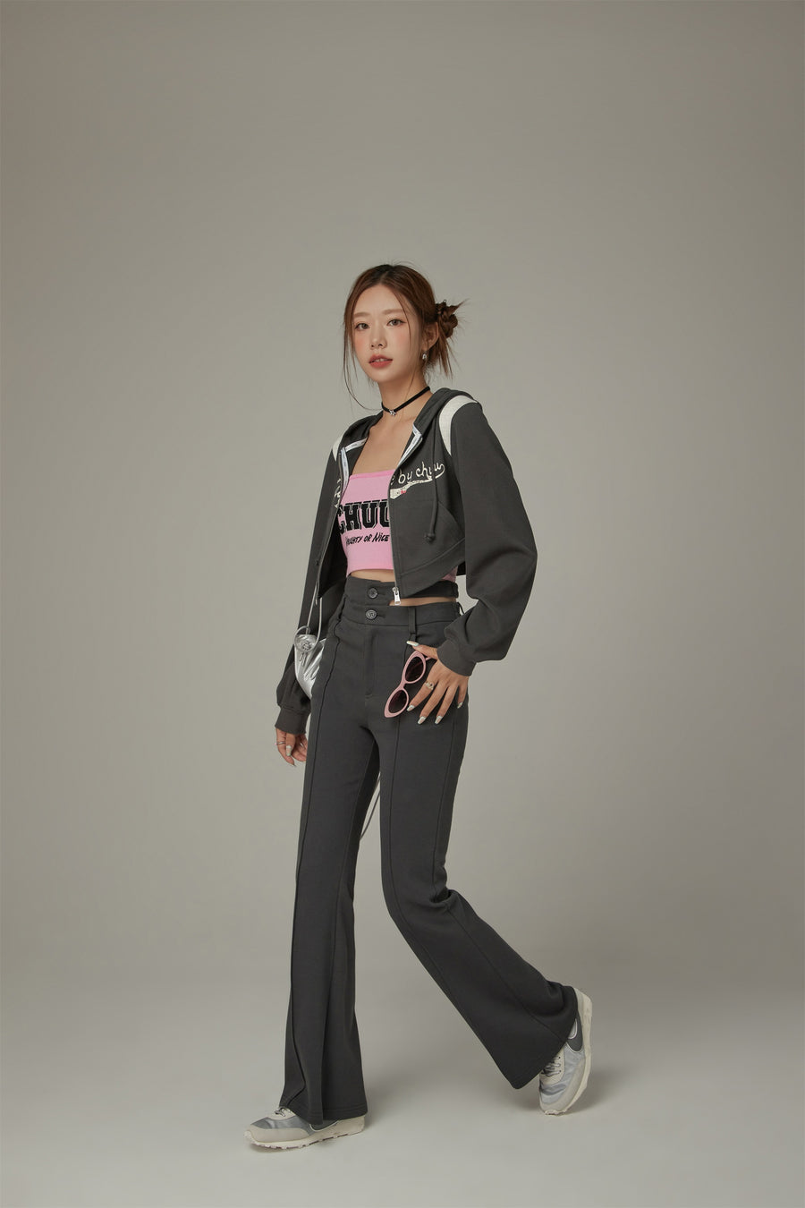 CHUU Slit Semi Bootcut Pants