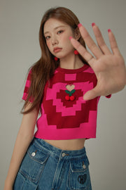 Pixel Pattern Heart Cutout Color Knit Sweater