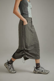 Retro Solid Color Drawstring Long Skirt