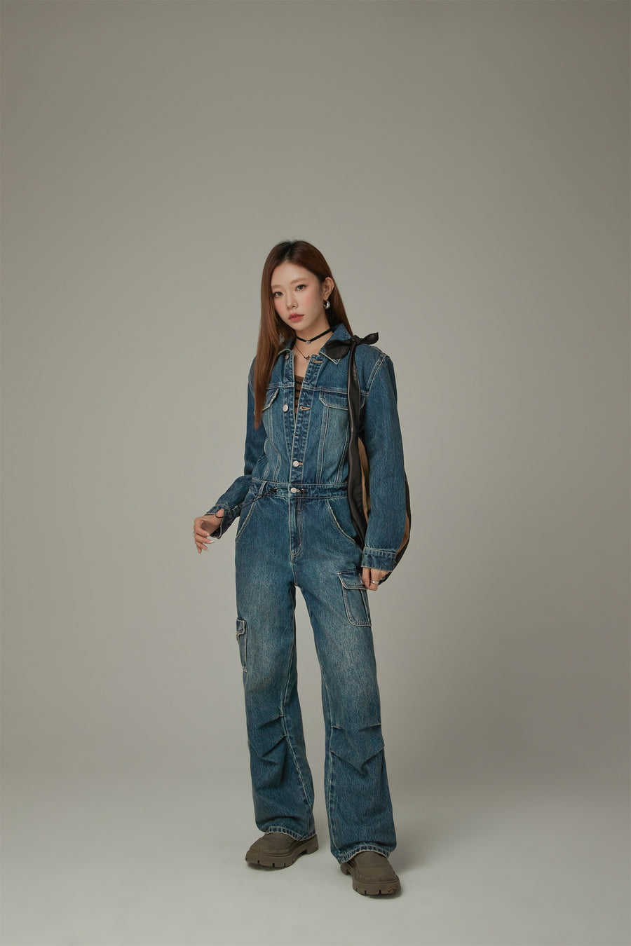 CHUU Pocket Denim Jumpsuit