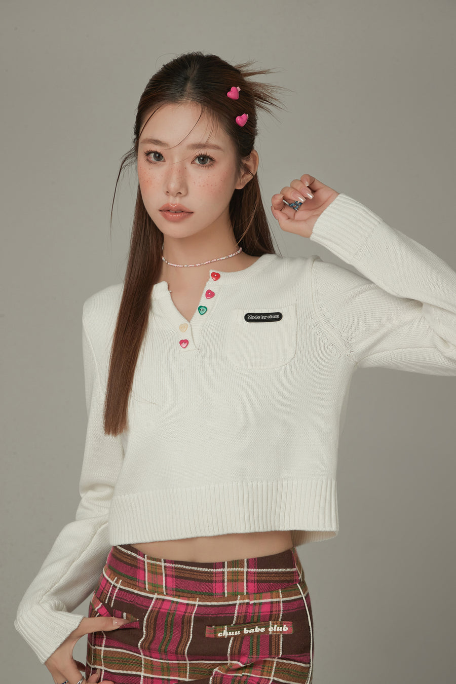 CHUU Rainbow Button Knit Top