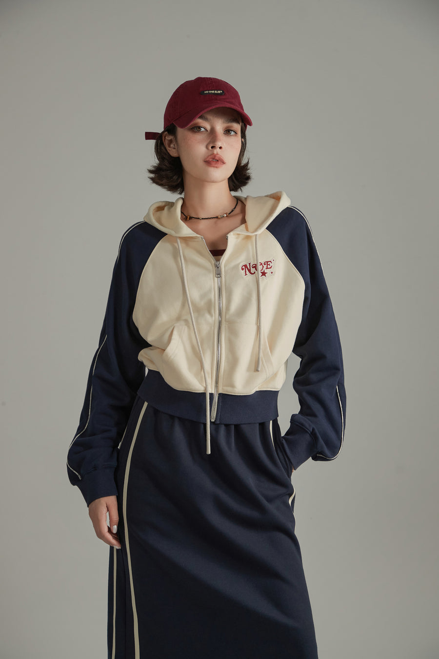 CHUU Contrast Raglan Vintage Zip-Up