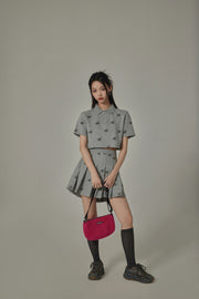 Chuu Star Pattern Button Up Collar Cropped T-Shirt