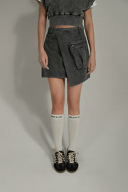 Asymmetrical Pockets Denim Mini Skirt