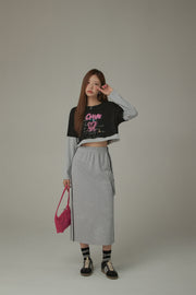 Side Line Pocket Logo Sporty Long Sweat Skirt