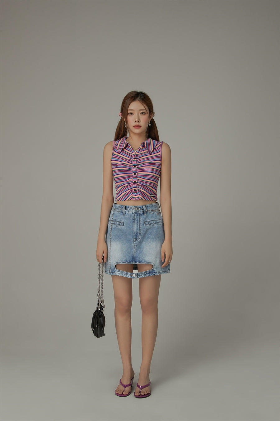 CHUU Rainbow Polo Neck Slim Crop Sleeveless Top