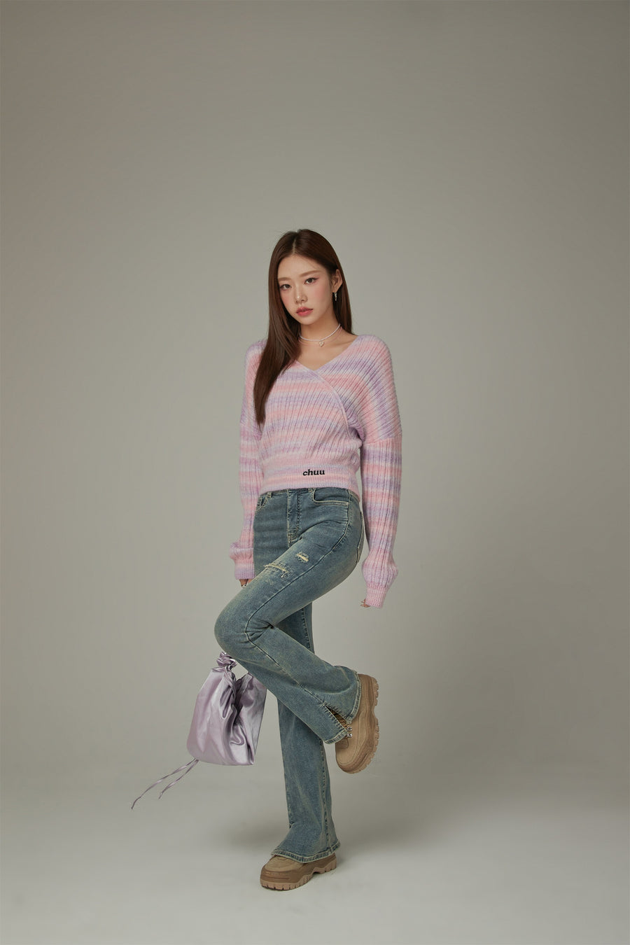 CHUU Washed Ripped Bootcut Denim Jeans