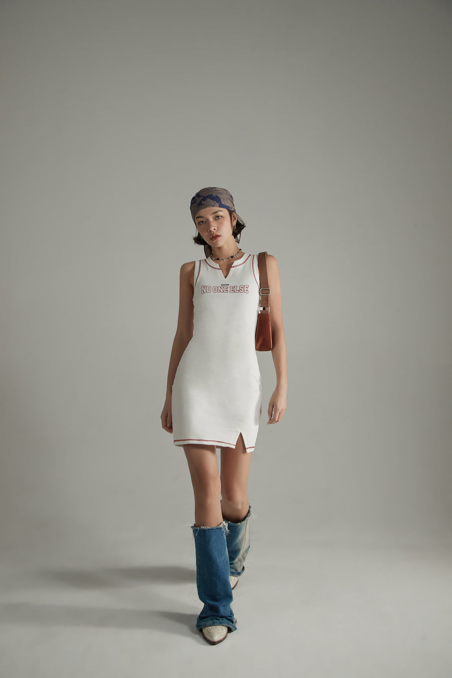 CHUU Stitch Logo Sleeveless Mini Dress