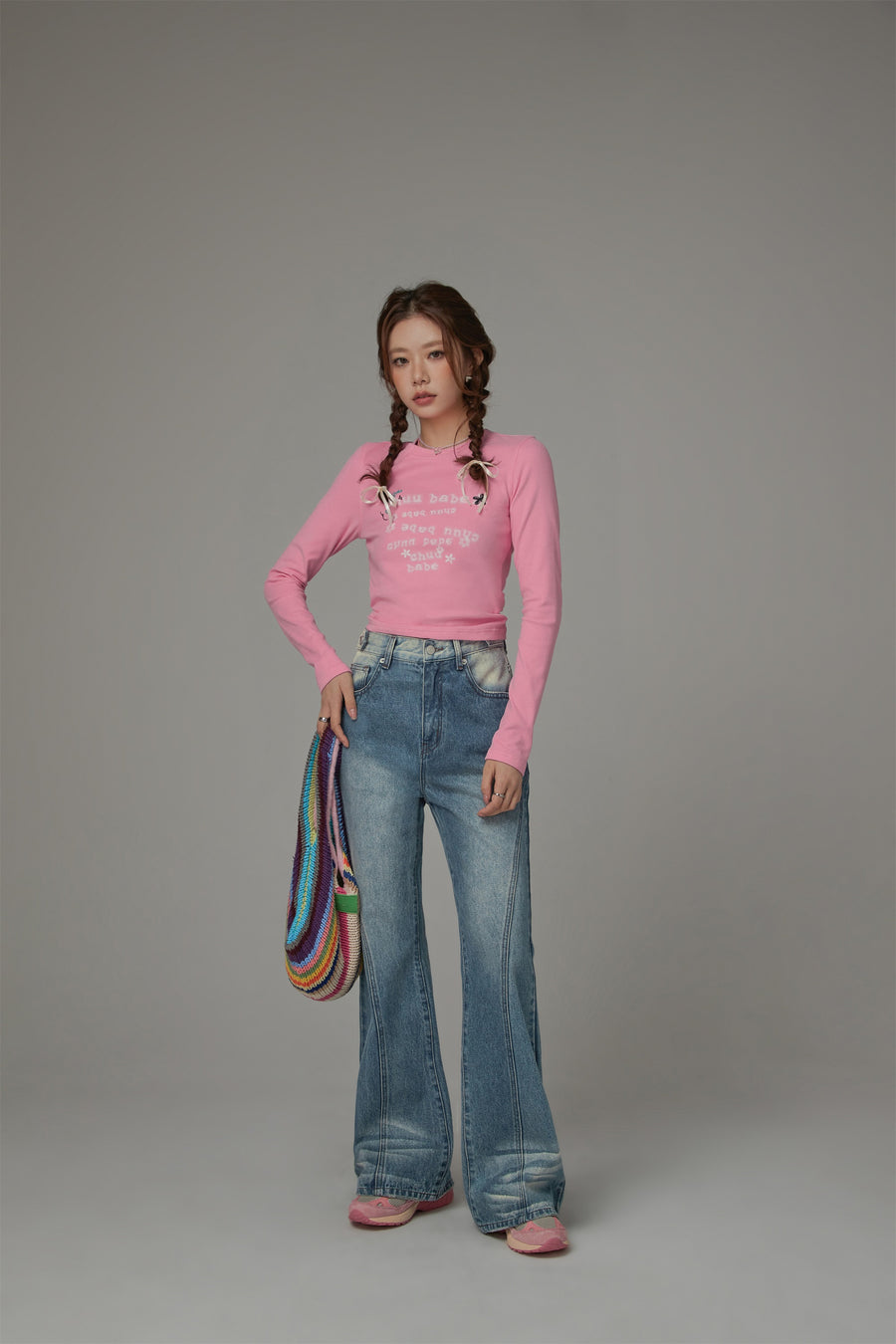 CHUU Washed Stitched Semi Bootcut Denim Pants