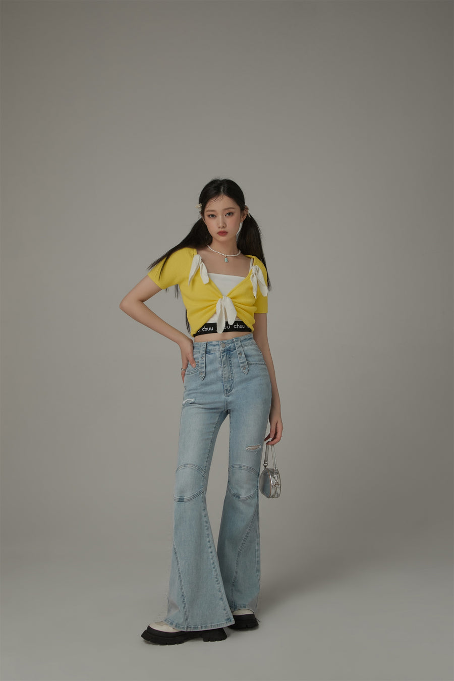 CHUU Ribbon Crop Knit Top