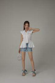 Unbalanced Puffy Sleeveflowy Hem Shirt