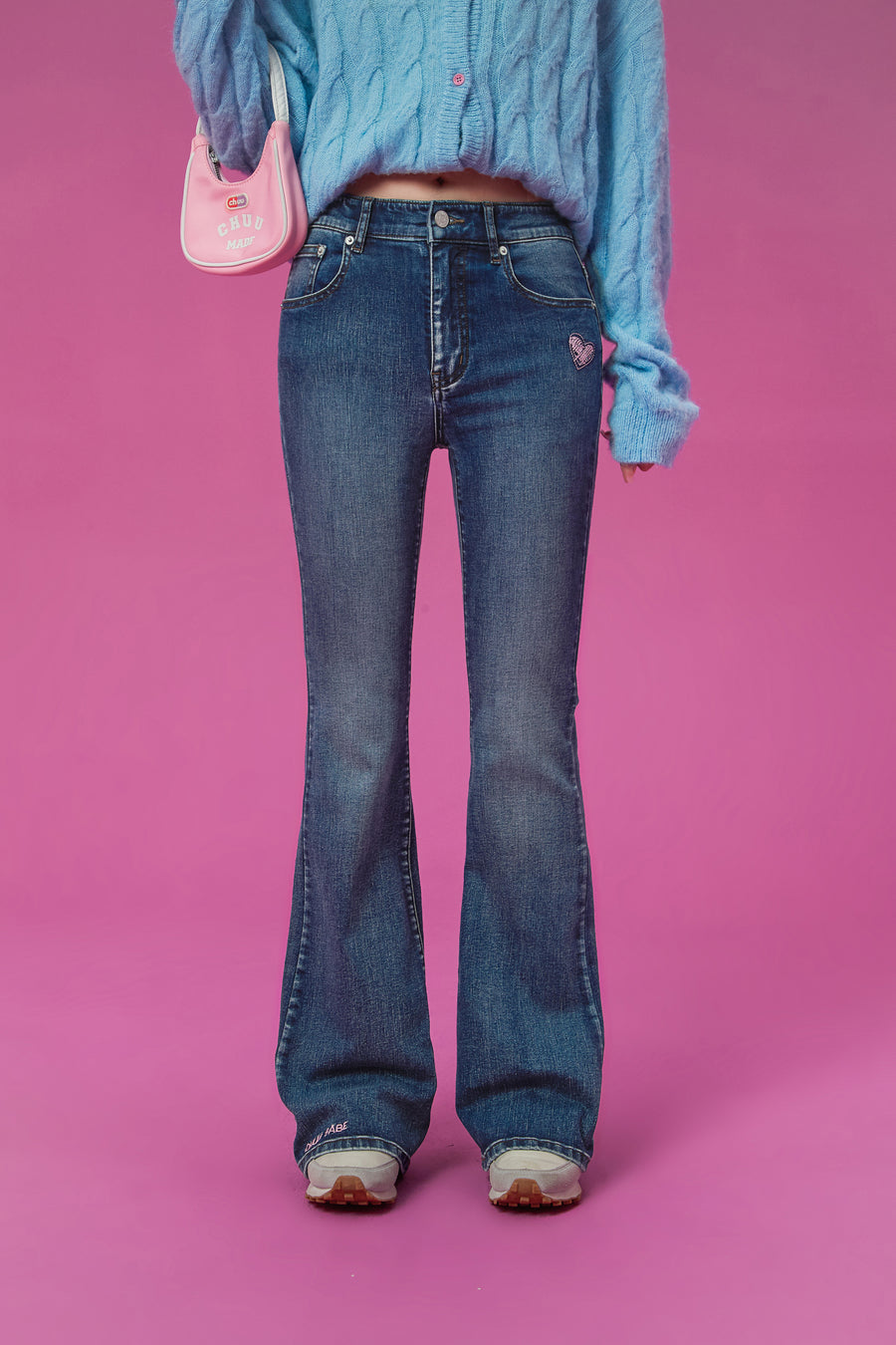 CHUU Heart Washed Bootcut Denim Jeans