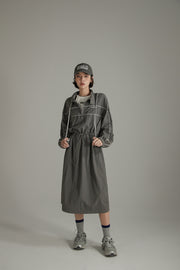 Half Zip-Up Elastic Long Dress