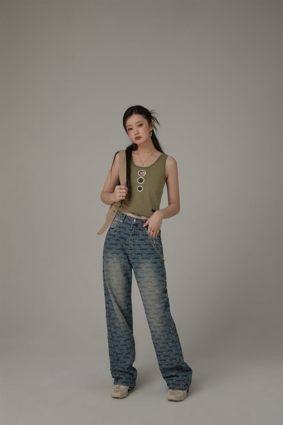 CHUU Dot Cutouts Sleeveless Semi Crop Top