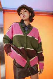 Color Combination Stripe Knit Cardigan