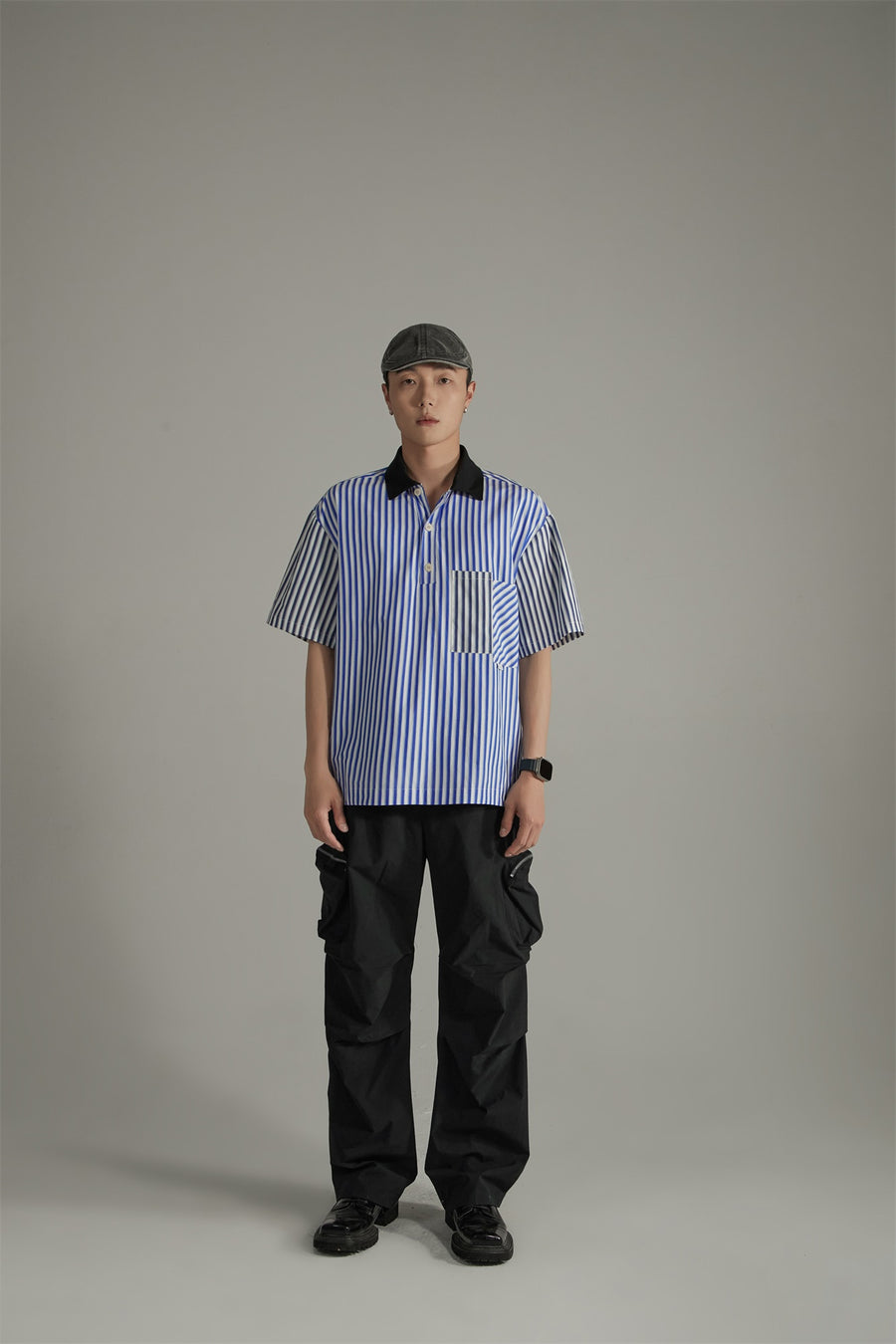 CHUU Daily Two Toned Ribbed Stripe Shirt