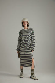 Slit Stripe Long Skirt